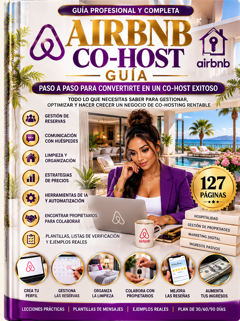 Spanish Airbnb Co-Host guide purple white cover