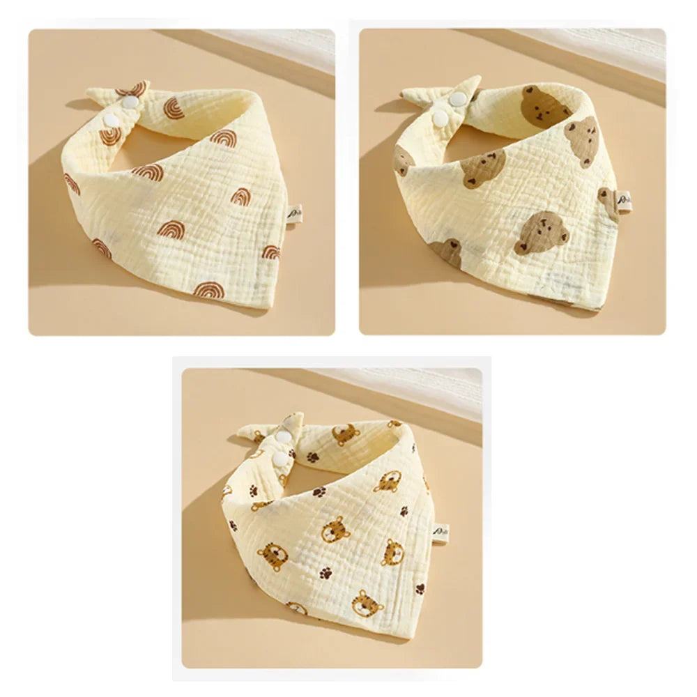 3PC Baby Cotton Soft Muslin Burp Cloths | Color-Matching Bandana Handkerchief & Feeding Bibs for Infants